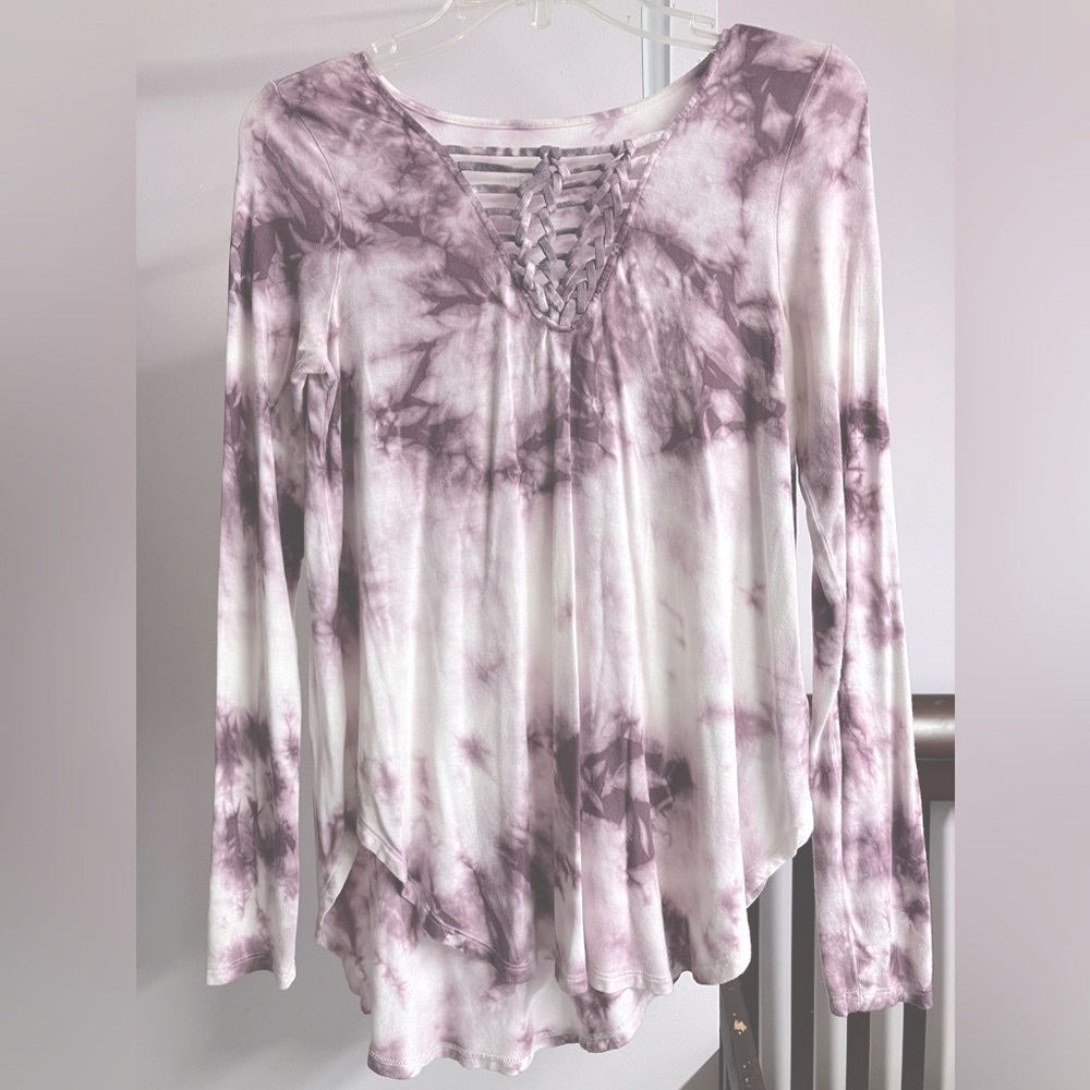 AEO Soft & Sexy Women’s Long Sleeve Tie Dye Top, XS, Purple/White